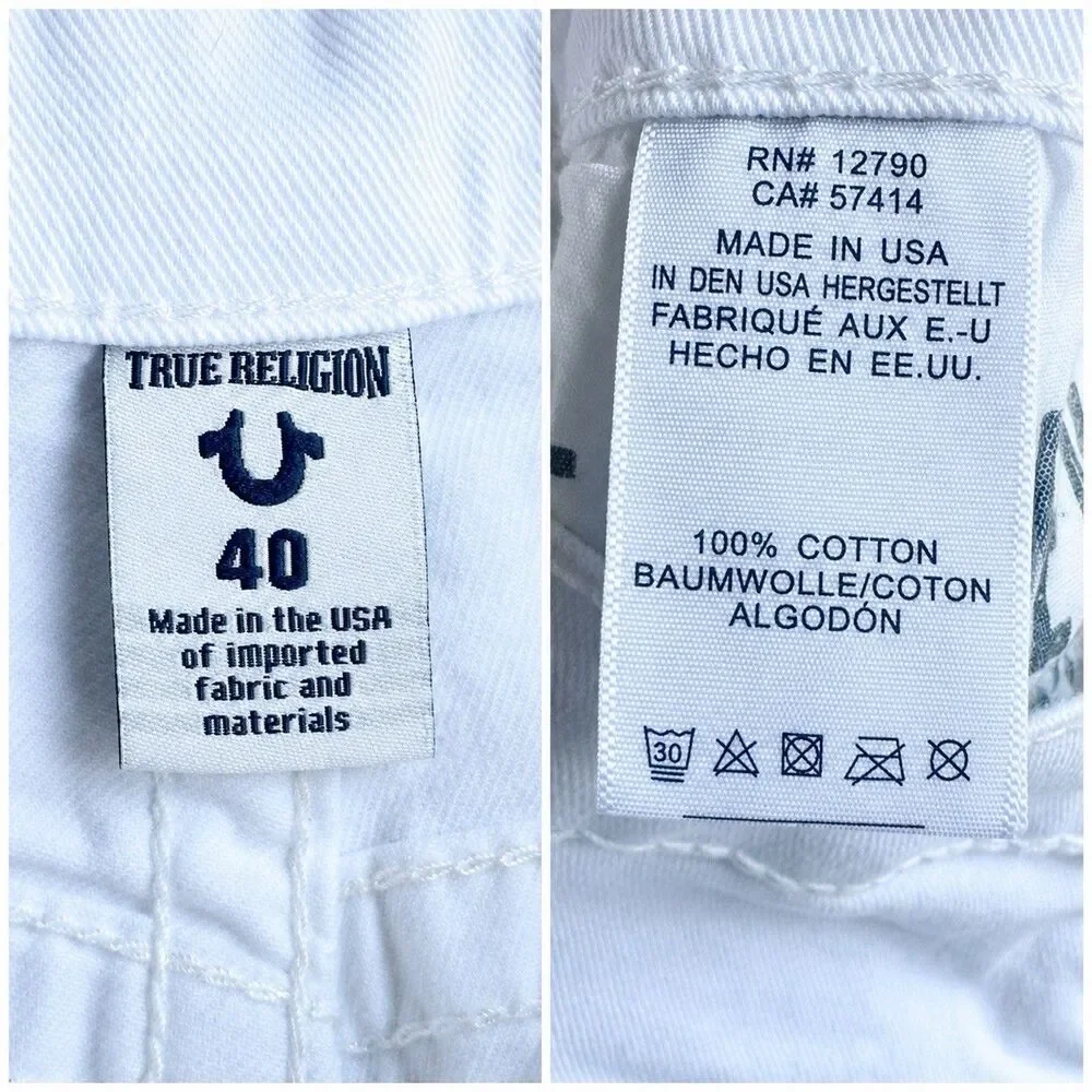 True Religion GENO Relaxed Slim Jeans Men’s 40x33 White Distressed